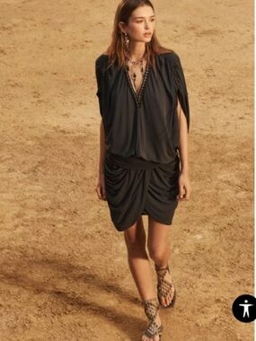 Zara Charcoal Dress with Beaded V-Neckline